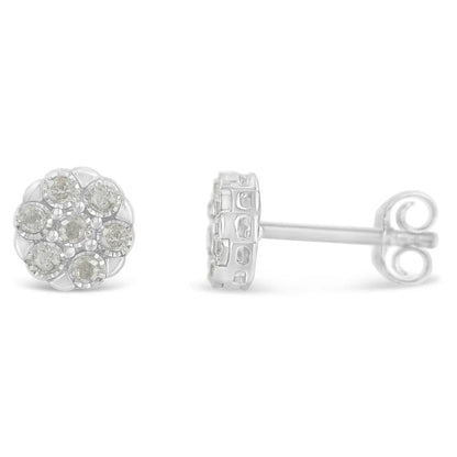 Sterling Silver Rose-Cut Diamond Floral Cluster Stud Earring (0.25 cttw, I-J Color, I2-I3 Clarity) - Bijoux-NYC Direct