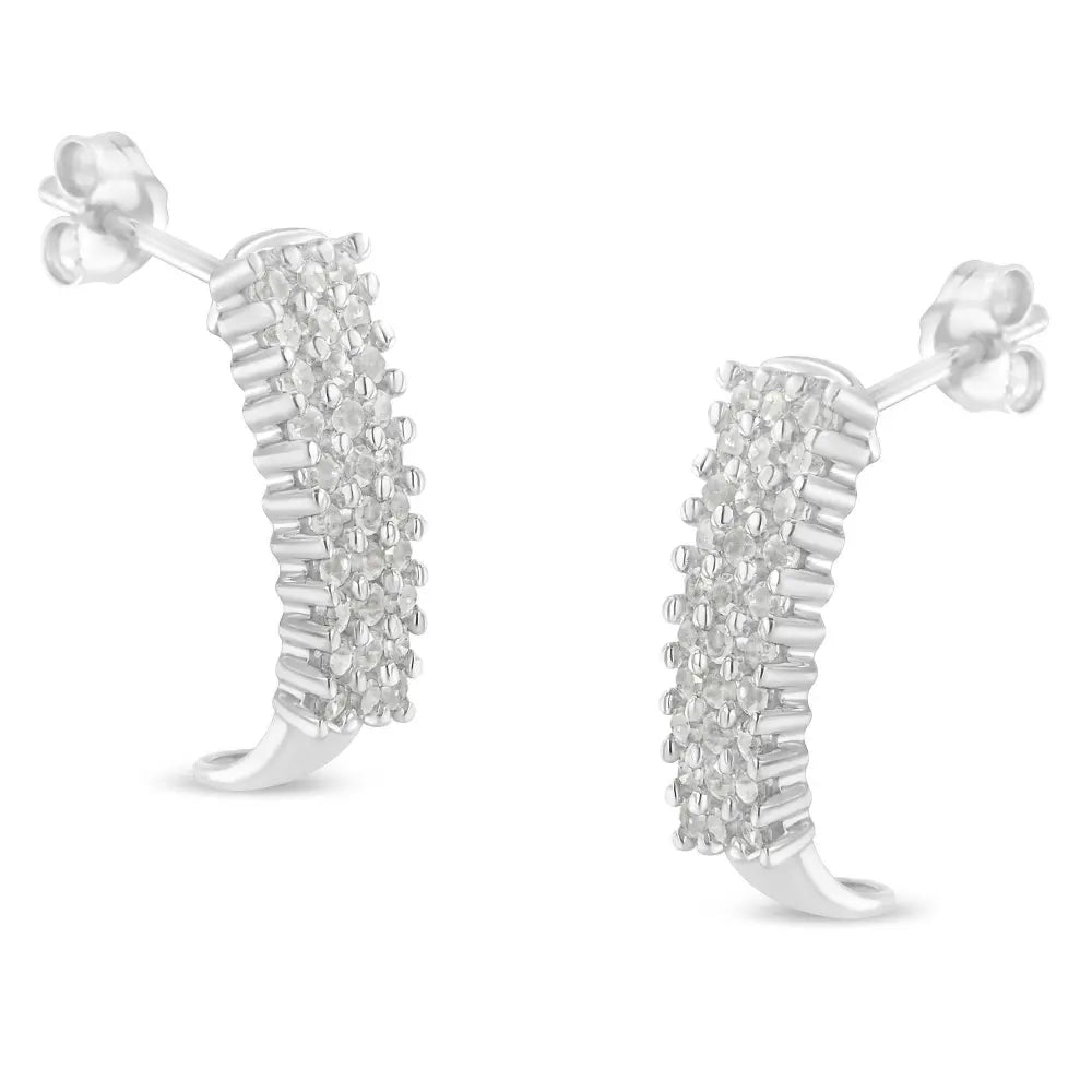 Sterling Silver Rose Cut Diamond J Shape Hoop Earrings (1 cttw, I-J Color, I2-I3 Clarity) - Bijoux-NYC Direct
