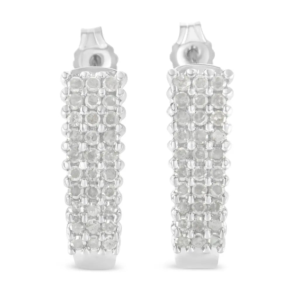 Sterling Silver Rose Cut Diamond J Shape Hoop Earrings (1 cttw, I-J Color, I2-I3 Clarity) - Bijoux-NYC Direct