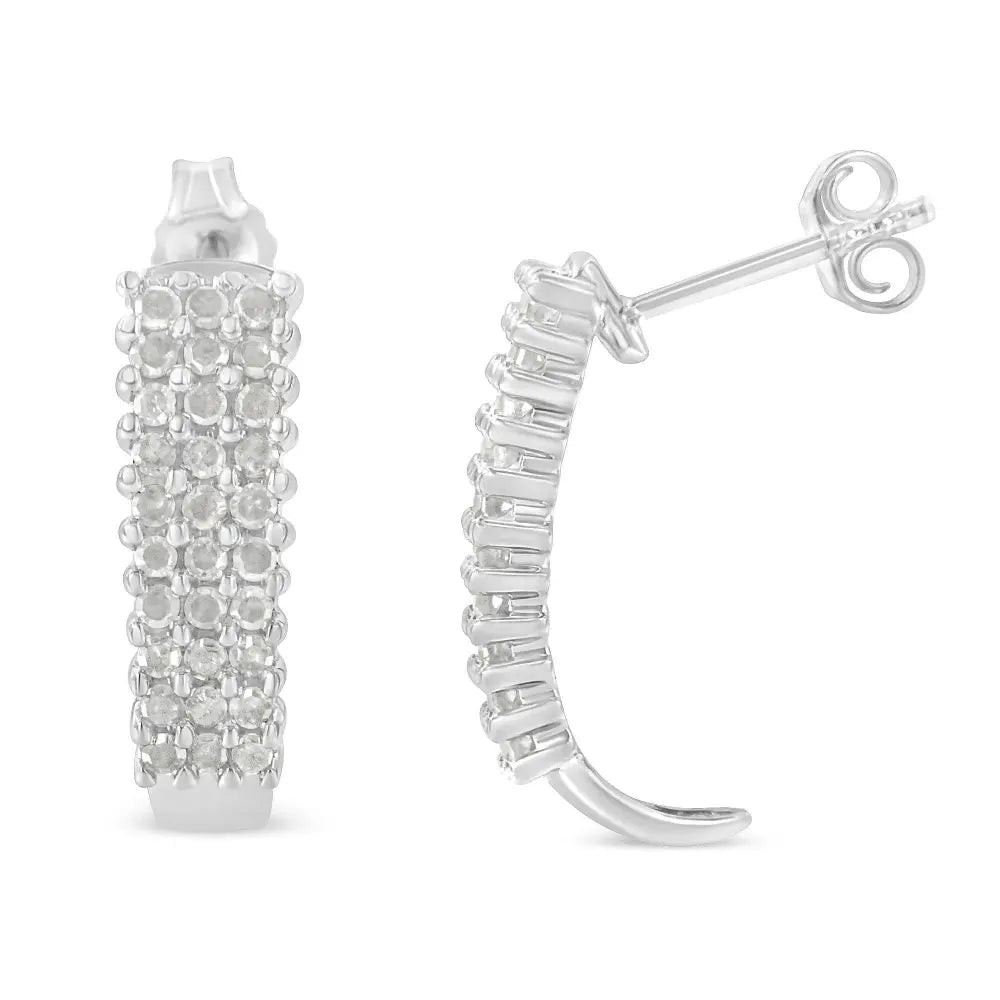 Sterling Silver Rose Cut Diamond J Shape Hoop Earrings (1 cttw, I-J Color, I2-I3 Clarity) - Bijoux-NYC Direct