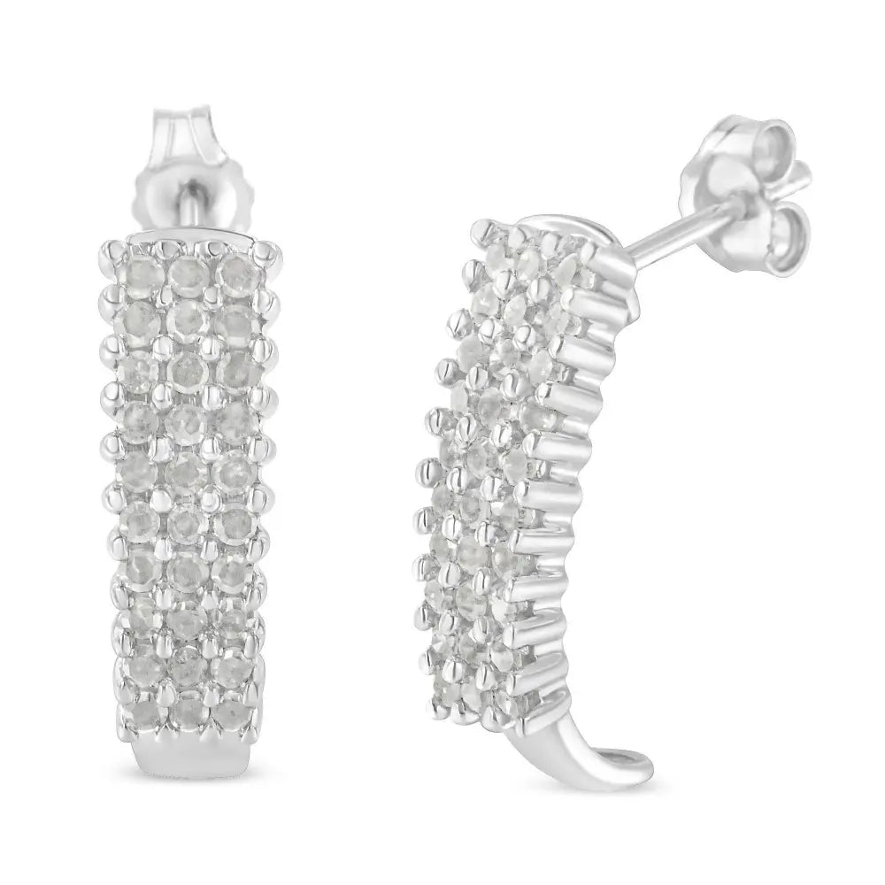 Sterling Silver Rose Cut Diamond J Shape Hoop Earrings (1 cttw, I-J Color, I2-I3 Clarity) - Bijoux-NYC Direct