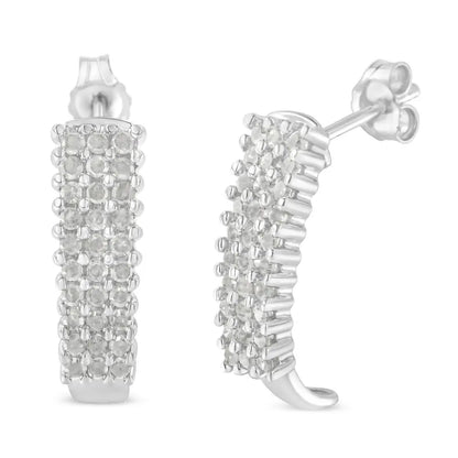 Sterling Silver Rose Cut Diamond J Shape Hoop Earrings (1 cttw, I-J Color, I2-I3 Clarity) - Bijoux-NYC Direct