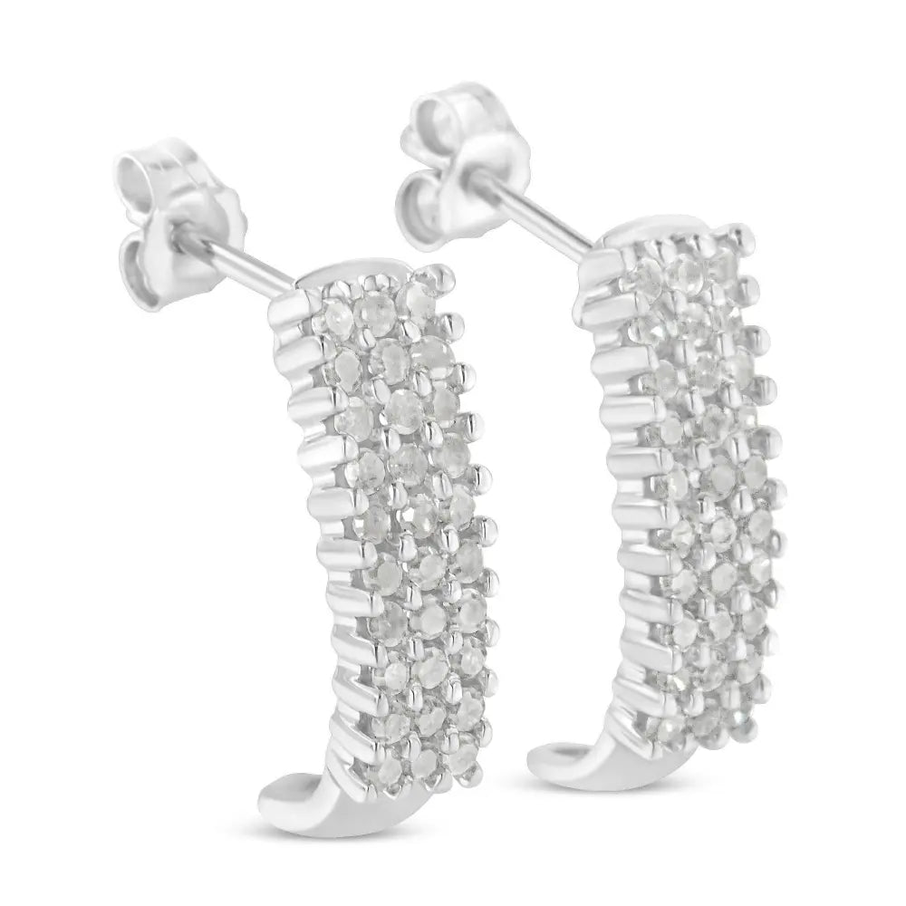 Sterling Silver Rose Cut Diamond J Shape Hoop Earrings (1 cttw, I-J Color, I2-I3 Clarity) - Bijoux-NYC Direct
