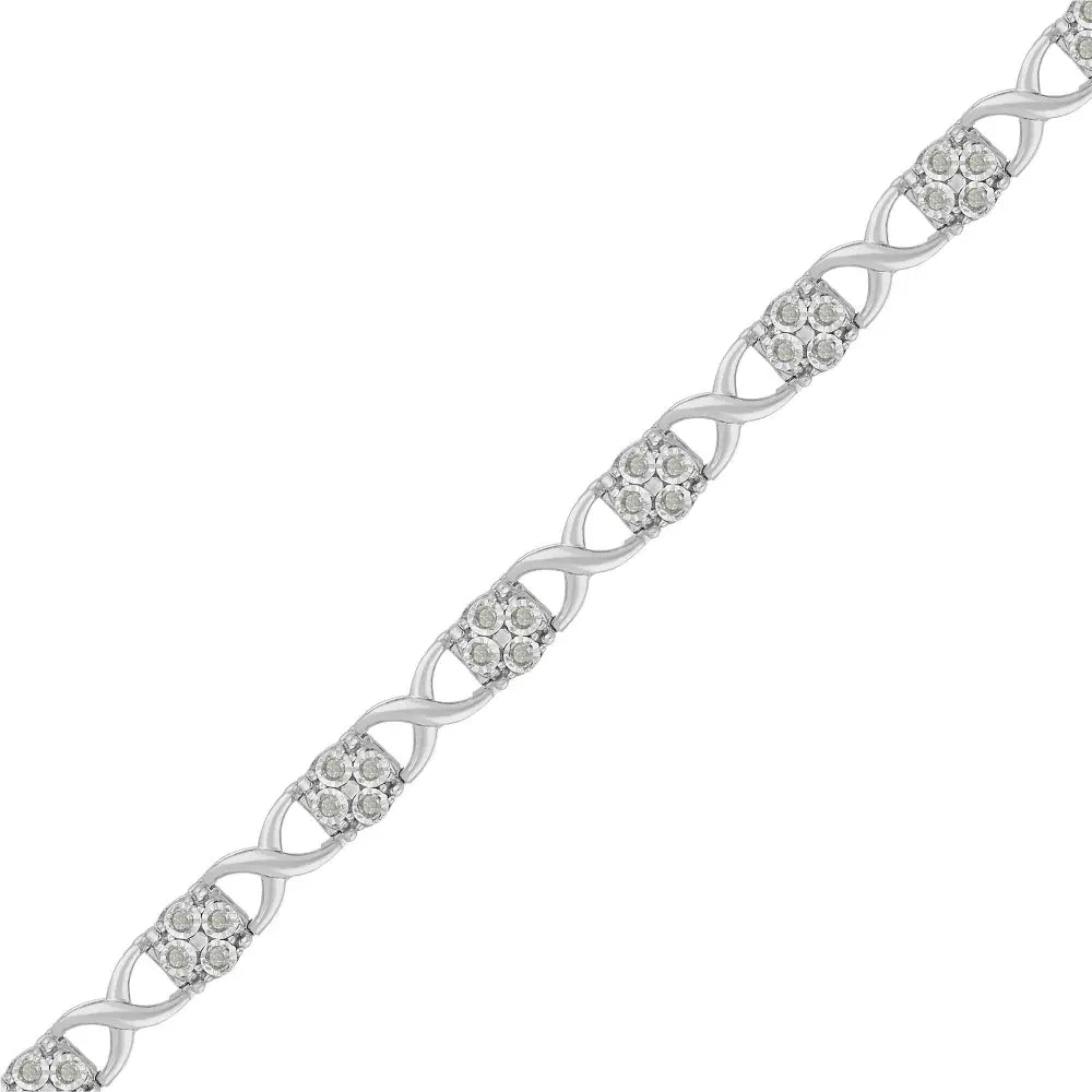 Sterling Silver Rose-Cut Diamond Love Locks Link Bracelet (1.00cttw,I-J color,I3-Promo clarity) - Bijoux-NYC Direct
