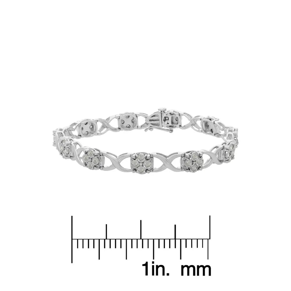 Sterling Silver Rose-Cut Diamond Love Locks Link Bracelet (1.00cttw,I-J color,I3-Promo clarity) - Bijoux-NYC Direct