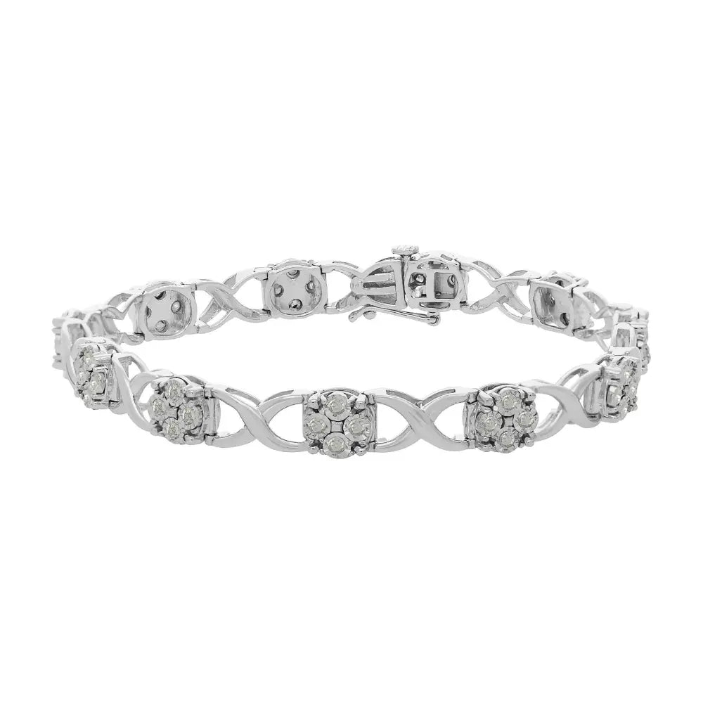 Sterling Silver Rose-Cut Diamond Love Locks Link Bracelet (1.00cttw,I-J color,I3-Promo clarity) - Bijoux-NYC Direct
