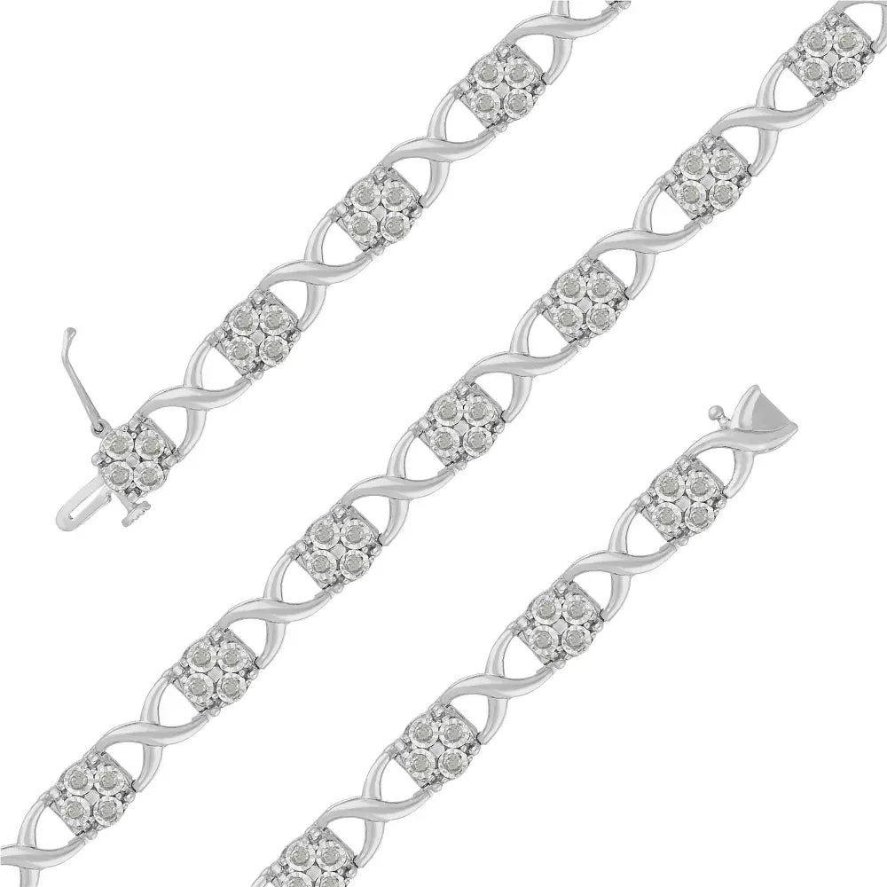 Sterling Silver Rose-Cut Diamond Love Locks Link Bracelet (1.00cttw,I-J color,I3-Promo clarity) - Bijoux-NYC Direct