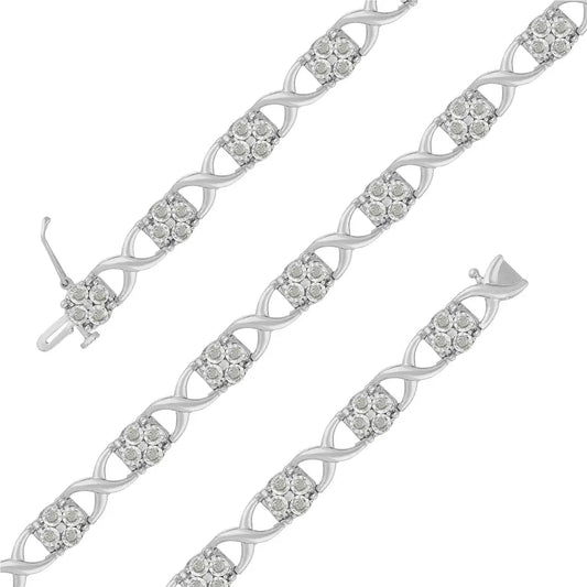 Sterling Silver Rose-Cut Diamond Love Locks Link Bracelet (1.00cttw,I-J color,I3-Promo clarity) - Bijoux-NYC Direct