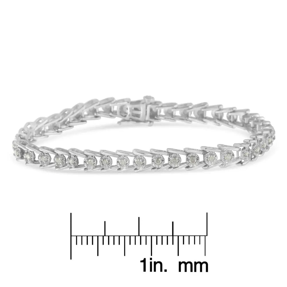 Sterling Silver Rose-cut Diamond Wave link Bracelet (1 cttw, I-J Color, I3 Clarity) - Bijoux-NYC Direct