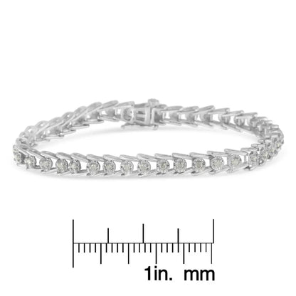 Sterling Silver Rose-cut Diamond Wave link Bracelet (1 cttw, I-J Color, I3 Clarity) - Bijoux-NYC Direct