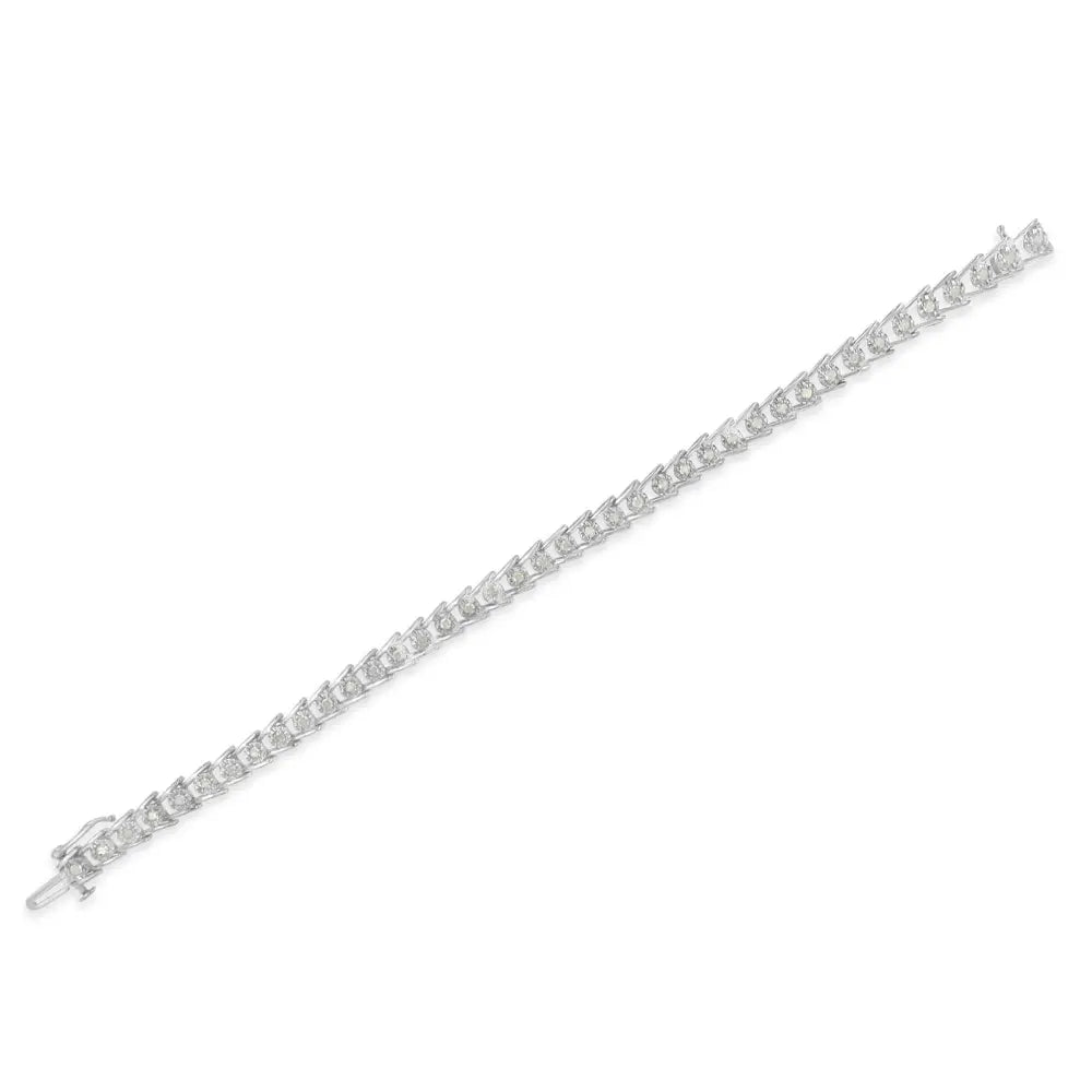 Sterling Silver Rose-cut Diamond Wave link Bracelet (1 cttw, I-J Color, I3 Clarity) - Bijoux-NYC Direct