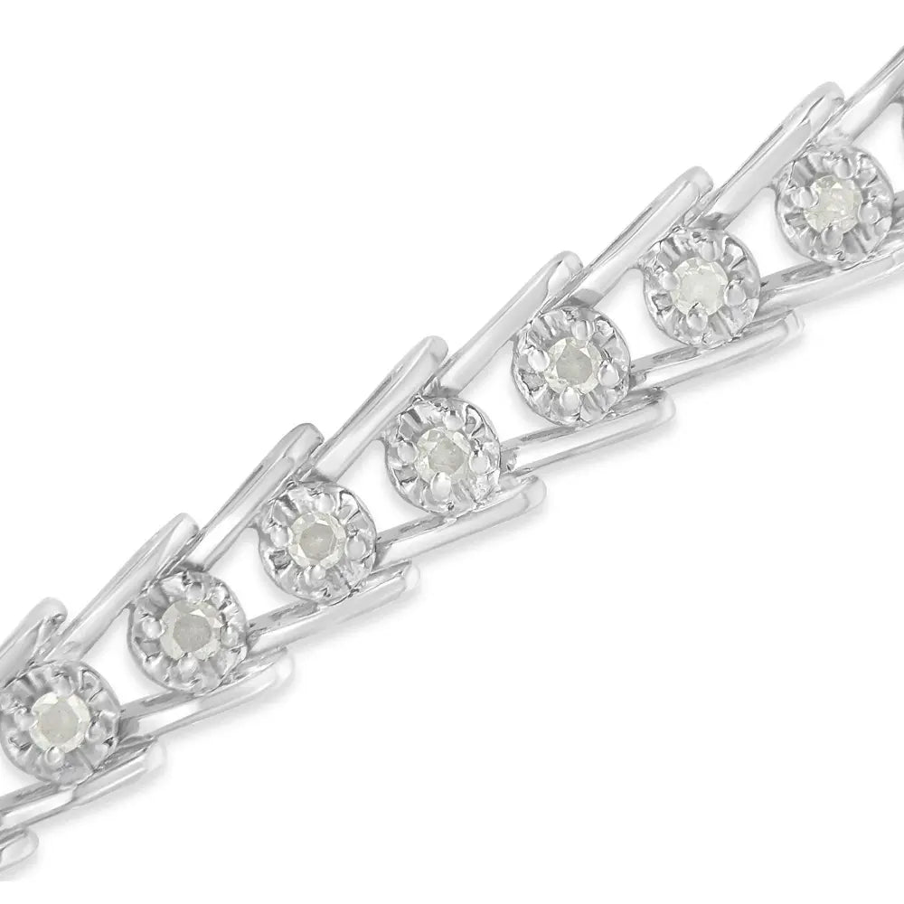 Sterling Silver Rose-cut Diamond Wave link Bracelet (1 cttw, I-J Color, I3 Clarity) - Bijoux-NYC Direct