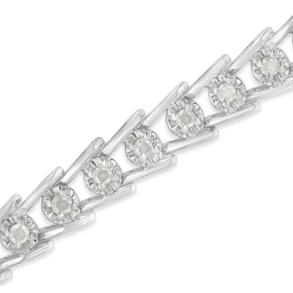 Sterling Silver Rose-cut Diamond Wave link Bracelet (1 cttw, I-J Color, I3 Clarity) - Bijoux-NYC Direct