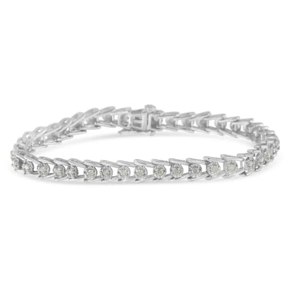 Sterling Silver Rose-cut Diamond Wave link Bracelet (1 cttw, I-J Color, I3 Clarity) - Bijoux-NYC Direct