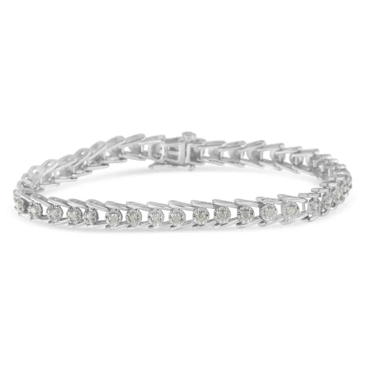 Sterling Silver Rose-cut Diamond Wave link Bracelet (1 cttw, I-J Color, I3 Clarity) - Bijoux-NYC Direct