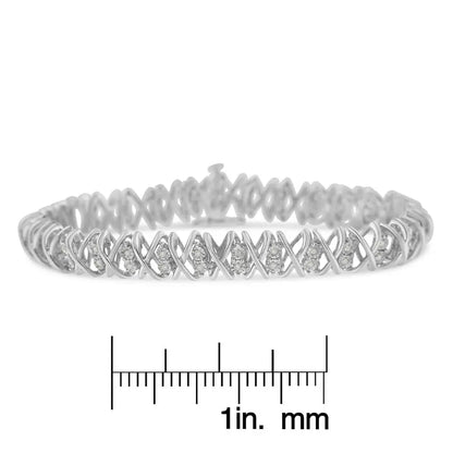Sterling Silver rose-cut Diamond X-Link Bracelet (1 cttw, I-J Color, I2-I3 Clarity) - Bijoux-NYC Direct