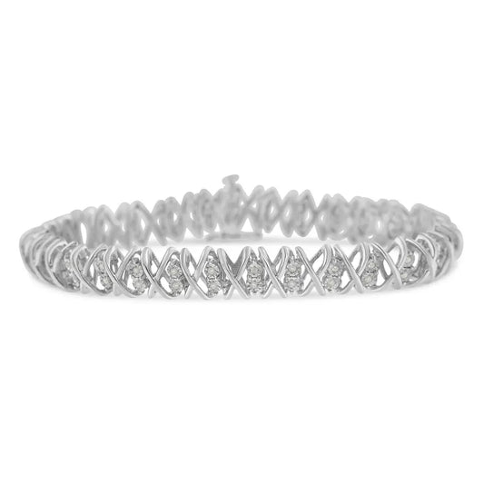 Sterling Silver rose-cut Diamond X-Link Bracelet (1 cttw, I-J Color, I2-I3 Clarity) - Bijoux-NYC Direct