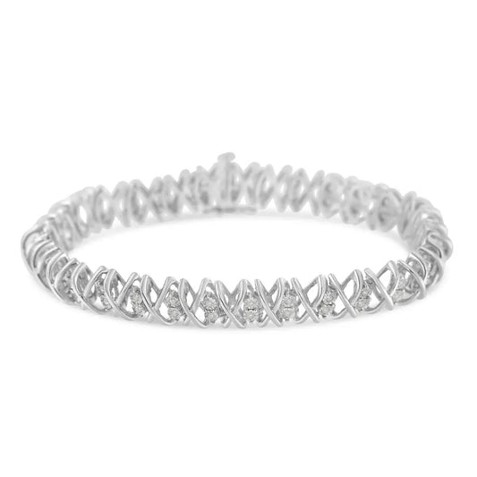 Sterling Silver rose-cut Diamond X-Link Bracelet (1 cttw, I-J Color, I2-I3 Clarity) - Bijoux-NYC Direct