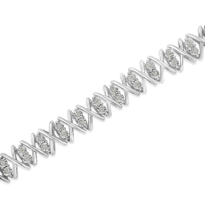 Sterling Silver rose-cut Diamond X-Link Bracelet (1 cttw, I-J Color, I2-I3 Clarity) - Bijoux-NYC Direct