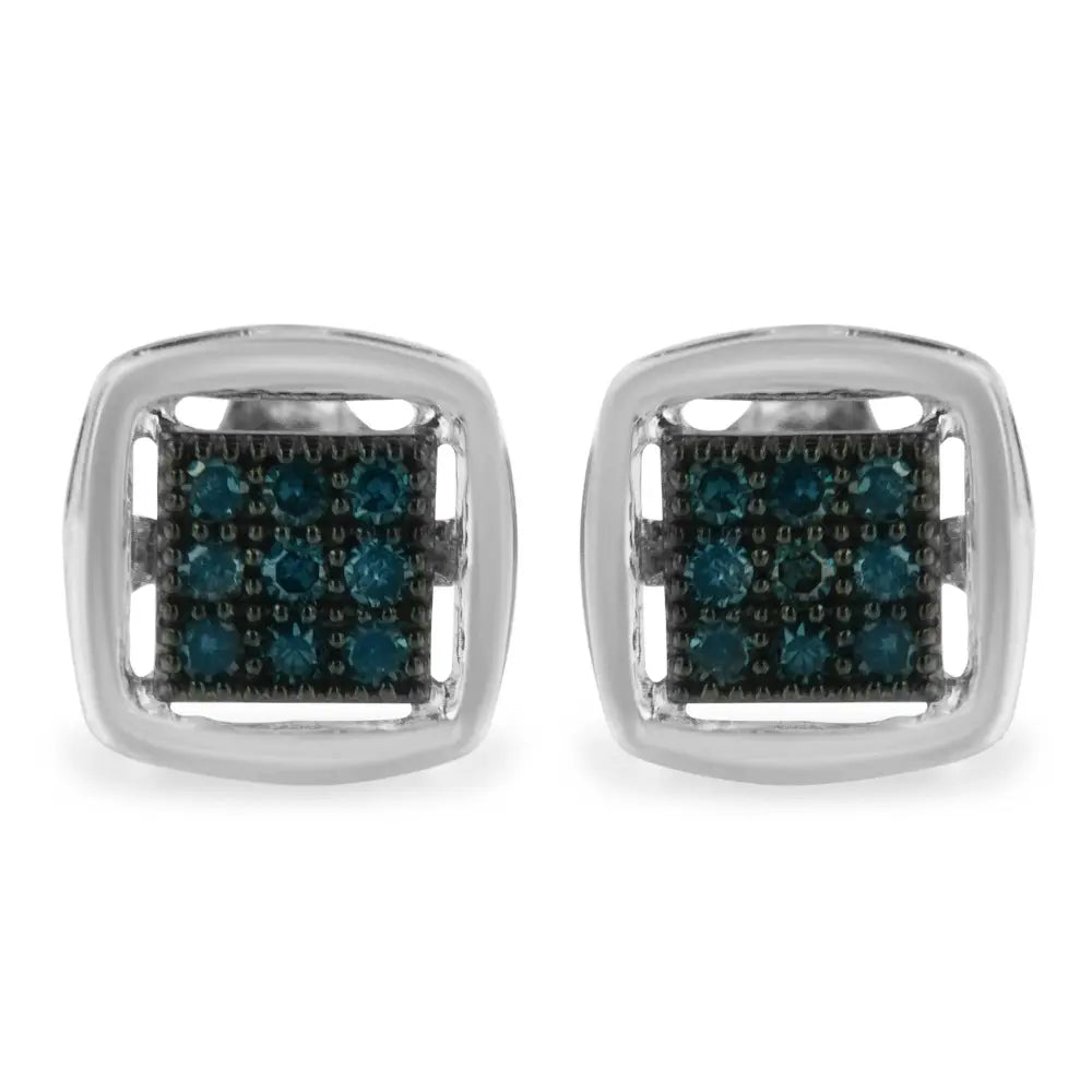 Sterling silver 0.25 cttw blue diamond square cushion stud earrings bijoux-nyc direct