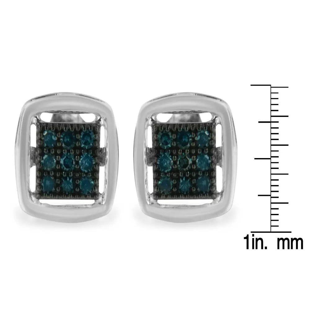 Sterling Silver Rose Cut Treated Blue Diamond Square Stud Earring (0.25 cttw, Blue Color, I2-I3 Clarity) - Bijoux-NYC Direct