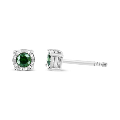 Sterling Silver Rose Cut Treated Green Diamond Solitaire Stud Earrings (0.25 cttw, Green Color, I2-I3 Clarity) - Bijoux-NYC Direct