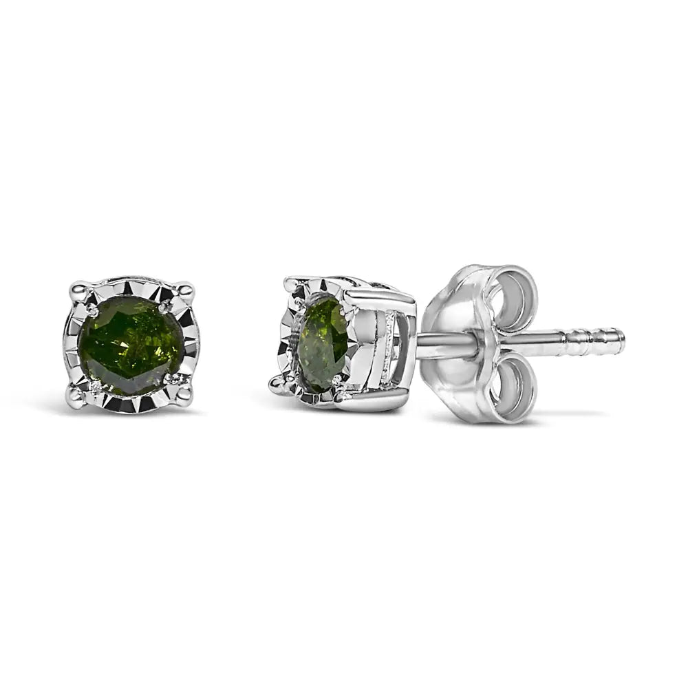 Sterling silver 0.25 cttw rose cut green diamond solitaire stud earrings bijoux-nyc direct
