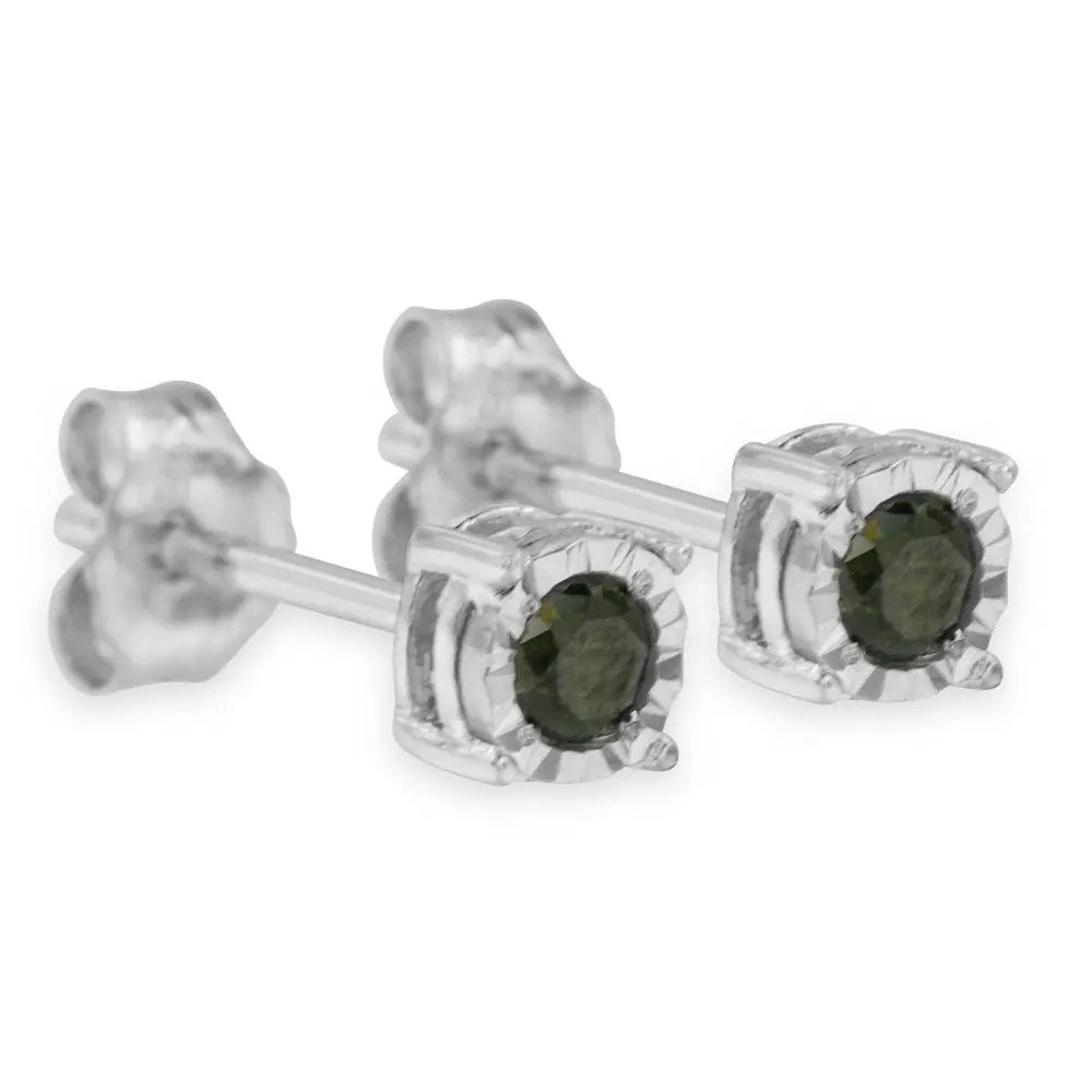 Sterling Silver Rose Cut Treated Green Diamond Solitaire Stud Earrings (0.25 cttw, Green Color, I2-I3 Clarity) - Bijoux-NYC Direct