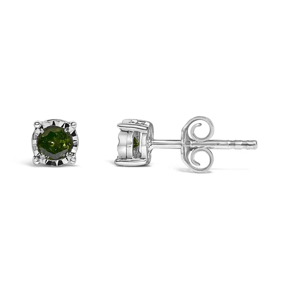 Sterling silver 0.25 cttw rose cut green diamond solitaire stud earrings bijoux-nyc direct