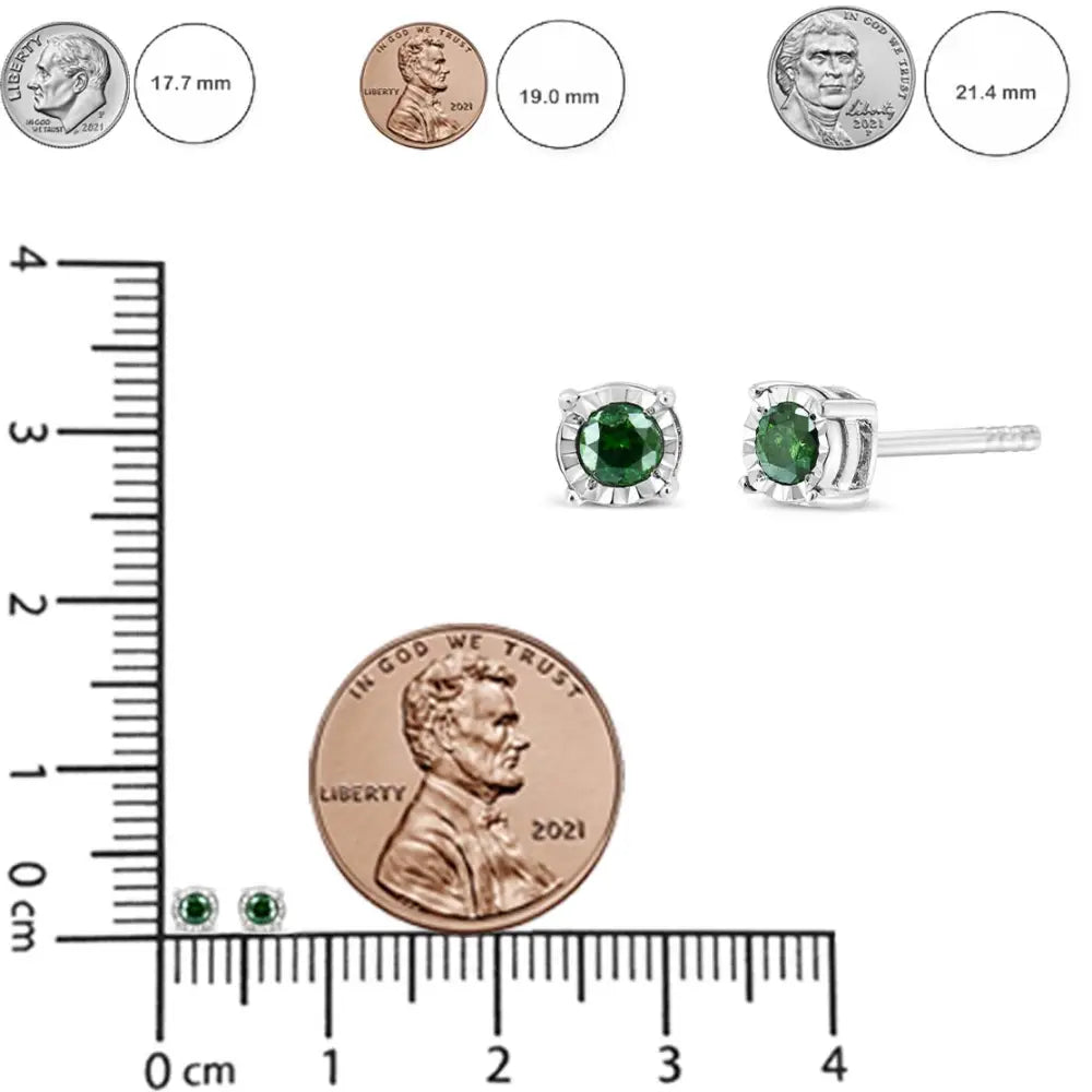 Sterling silver 0.25 cttw rose cut green diamond solitaire stud earrings bijoux-nyc direct