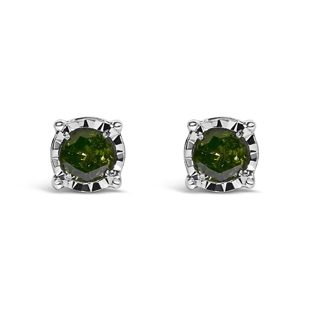 Sterling silver 0.25 cttw rose cut green diamond solitaire stud earrings bijoux-nyc direct