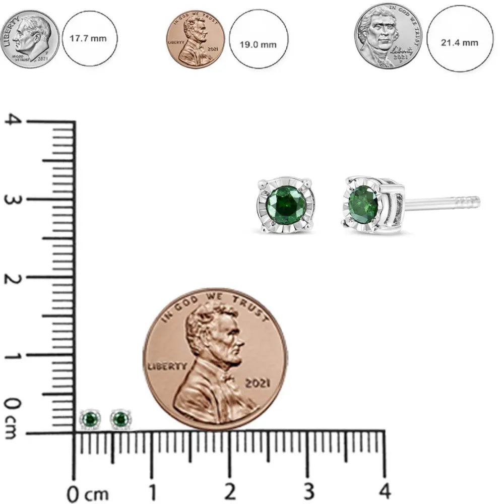 Sterling Silver Rose Cut Treated Green Diamond Solitaire Stud Earrings (0.25 cttw, Green Color, I2-I3 Clarity) - Bijoux-NYC Direct