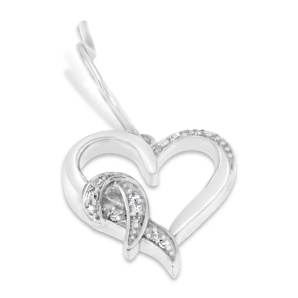 Sterling Silver Round Cut Diamond Heart Dangle Earrings (0.09 cttw, H-I Color, I1-I2 Clarity) - Bijoux-NYC Direct