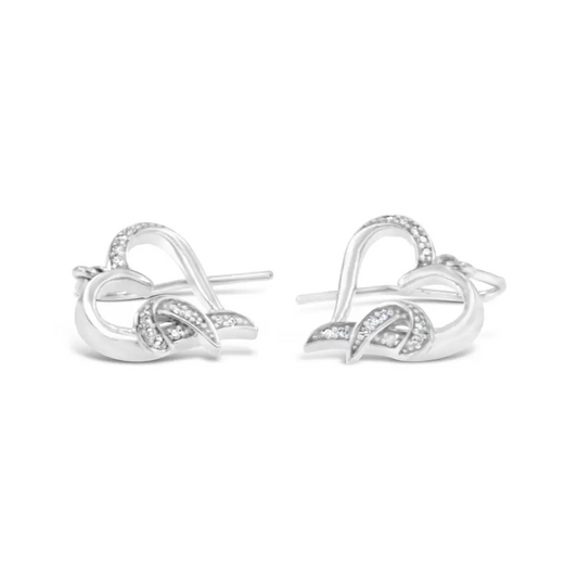 Sterling Silver Round Cut Diamond Heart Dangle Earrings (0.09 cttw, H-I Color, I1-I2 Clarity) - Bijoux-NYC Direct