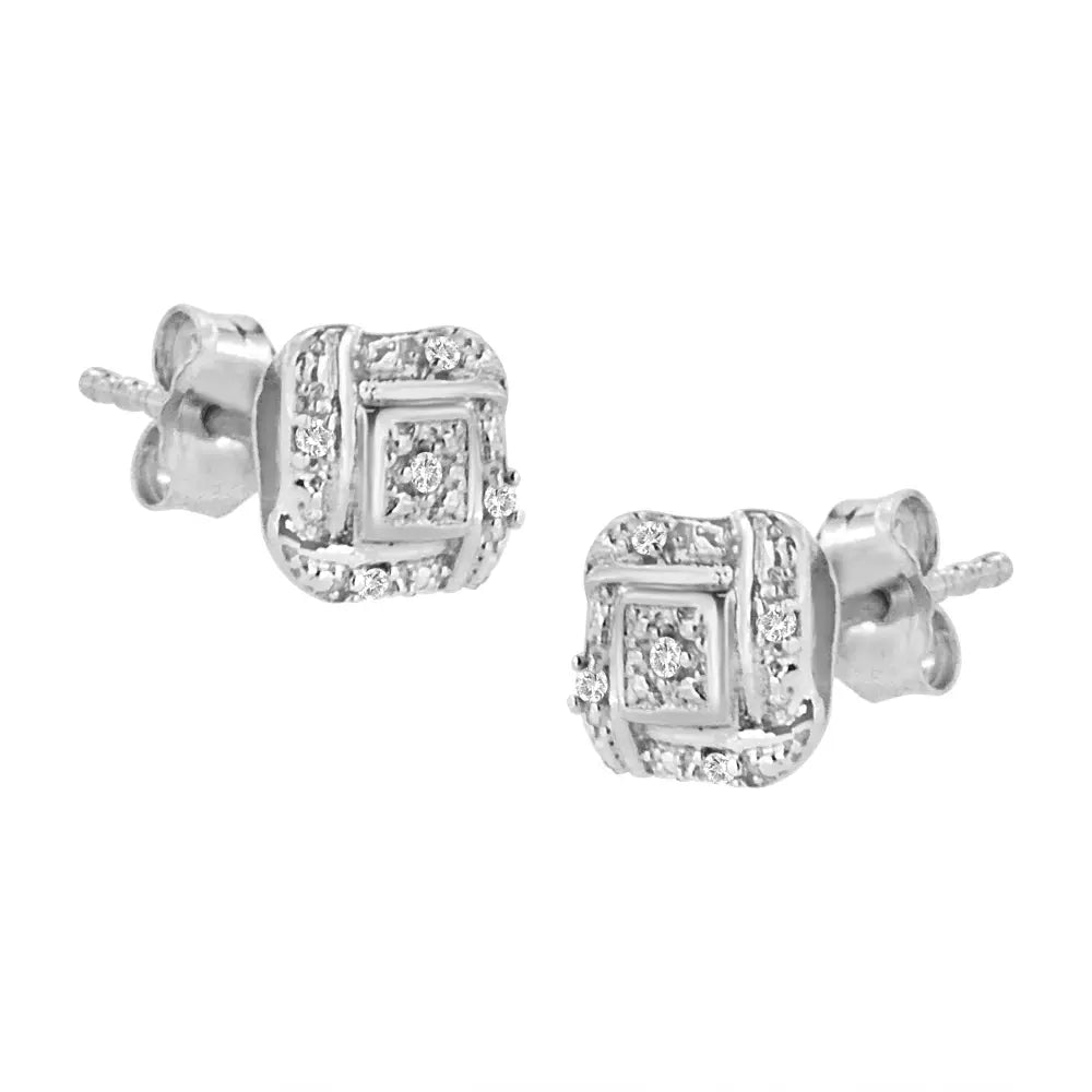 Sterling silver 0.04 cttw round diamond square stud earrings bijoux-nyc direct