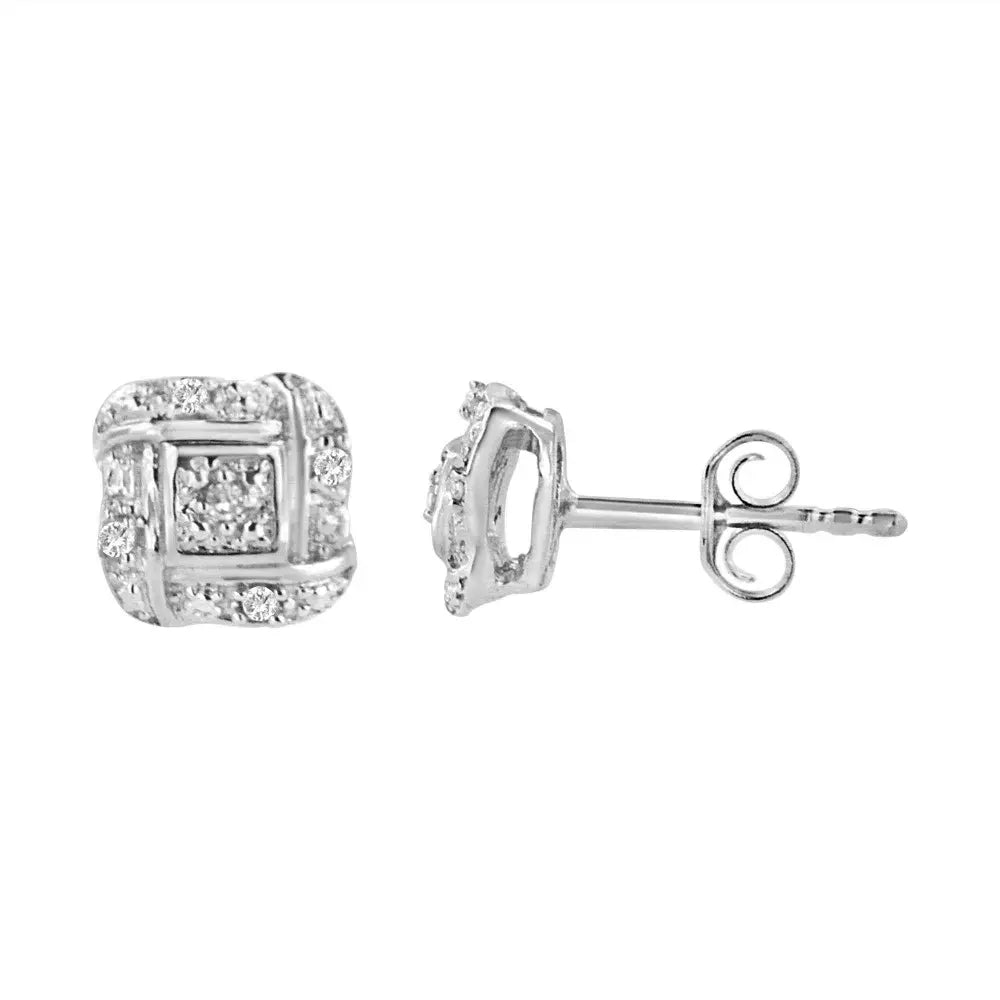 Sterling Silver Round Cut Diamond Square Stud Earrings (0.04 cttw, H-I Color, I2-I3 Clarity) - Bijoux-NYC Direct