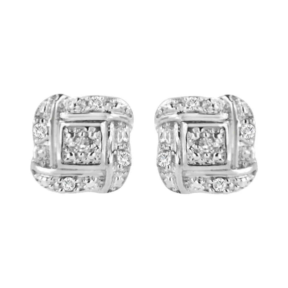 Sterling silver 0.04 cttw round diamond square stud earrings bijoux-nyc direct