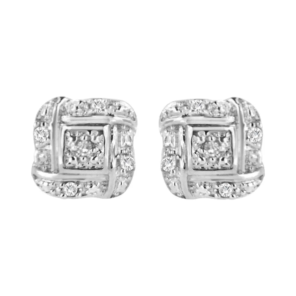 Sterling Silver Round Cut Diamond Square Stud Earrings (0.04 cttw, H-I Color, I2-I3 Clarity) - Bijoux-NYC Direct