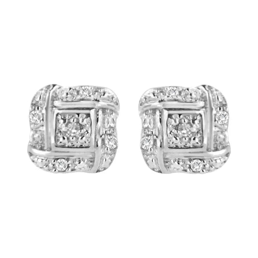Sterling Silver Round Cut Diamond Square Stud Earrings (0.04 cttw, H-I Color, I2-I3 Clarity) - Bijoux-NYC Direct