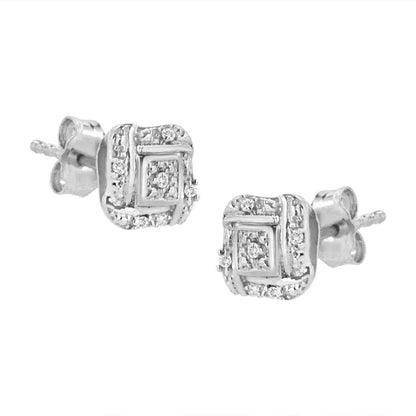 Sterling Silver Round Cut Diamond Square Stud Earrings (0.04 cttw, H-I Color, I2-I3 Clarity) - Bijoux-NYC Direct