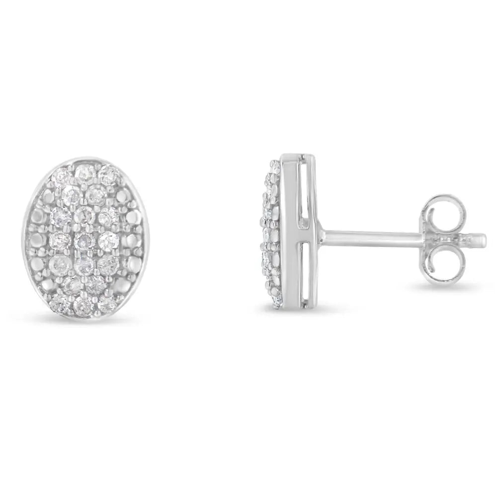 Sterling silver 1/2 cttw round diamond oval cluster stud earrings bijoux-nyc direct