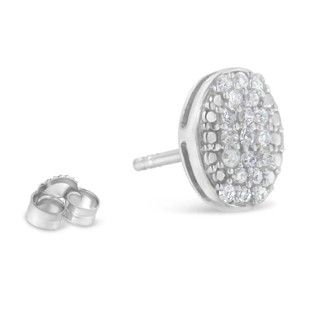 Sterling silver 1/2 cttw round diamond oval cluster stud earrings bijoux-nyc direct