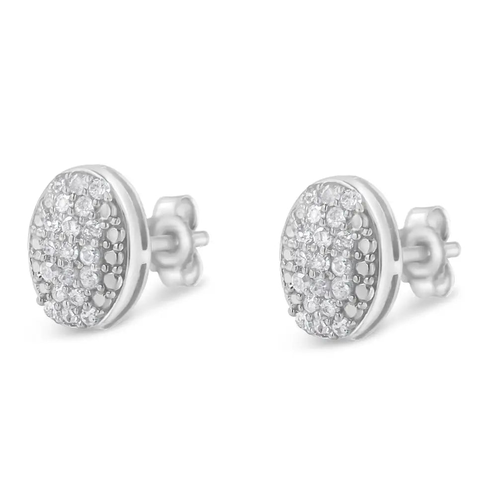 Sterling silver 1/2 cttw round diamond oval cluster stud earrings bijoux-nyc direct