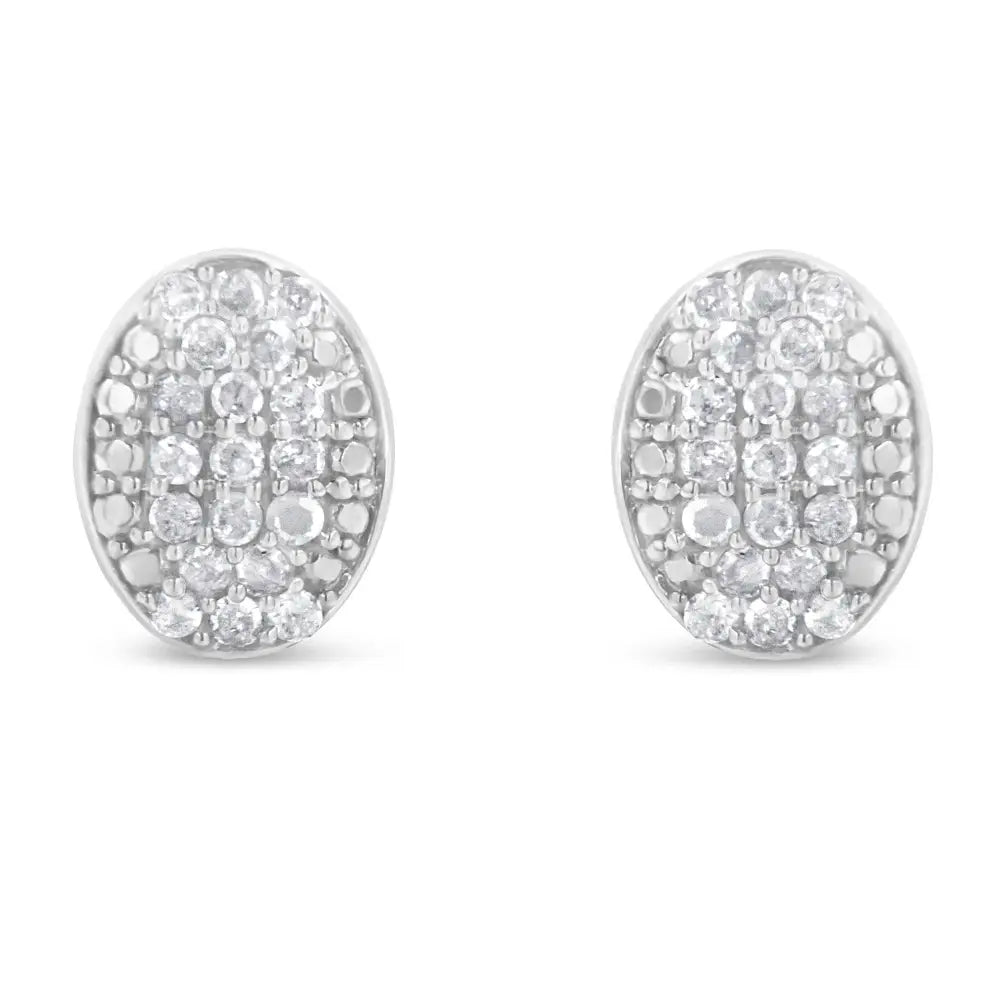 Sterling silver 1/2 cttw round diamond oval cluster stud earrings bijoux-nyc direct