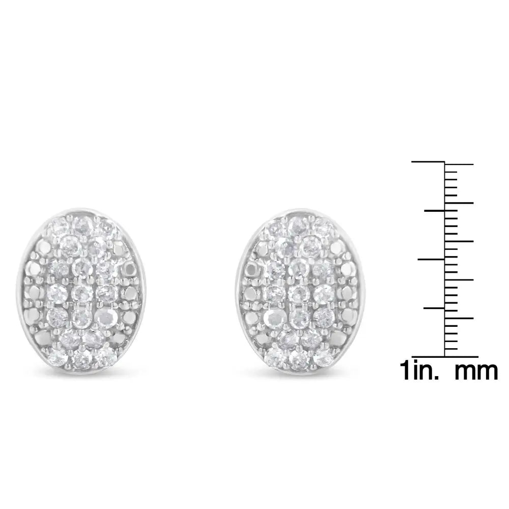 Sterling silver 1/2 cttw round diamond oval cluster stud earrings bijoux-nyc direct