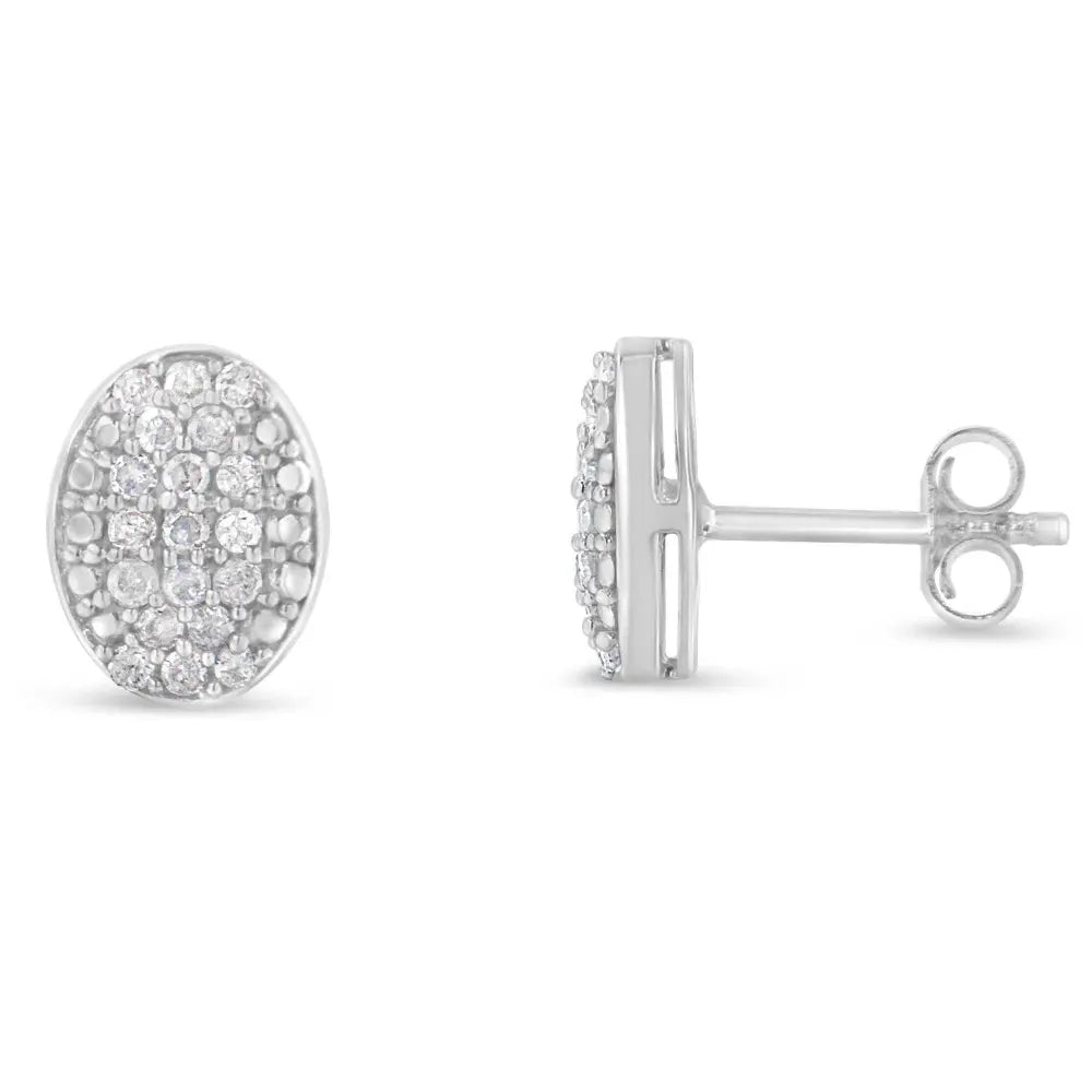 Sterling Silver Round Diamond Oval Cluster Earrings (1/2 cttw, I-J Color, I2-I3 Clarity) - Bijoux-NYC Direct