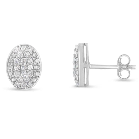 Sterling Silver Round Diamond Oval Cluster Earrings (1/2 cttw, I-J Color, I2-I3 Clarity) - Bijoux-NYC Direct