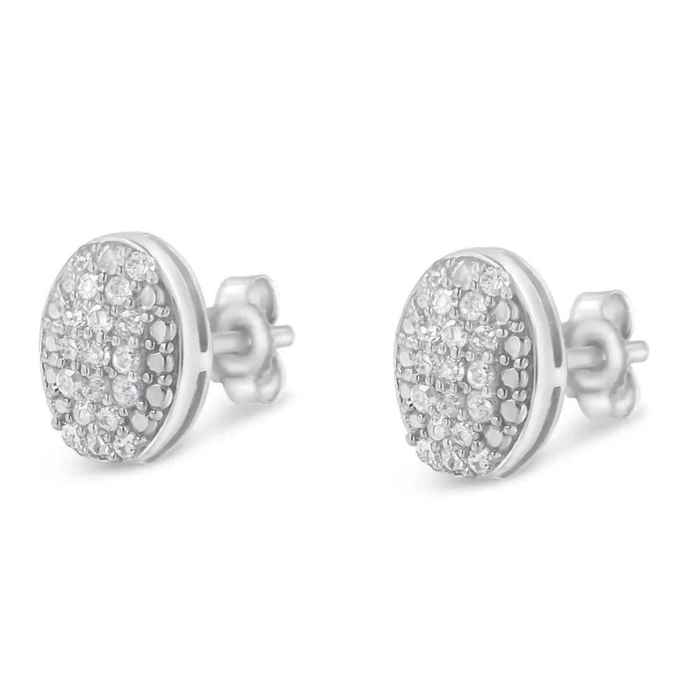 Sterling Silver Round Diamond Oval Cluster Earrings (1/2 cttw, I-J Color, I2-I3 Clarity) - Bijoux-NYC Direct