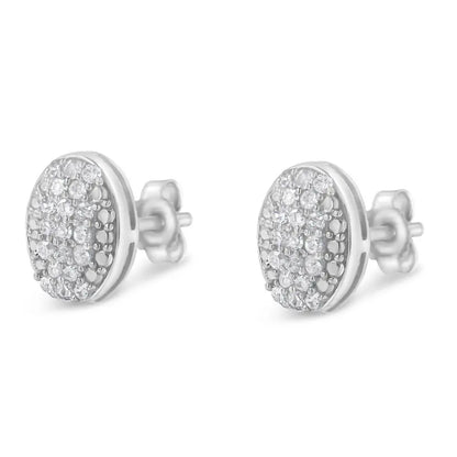 Sterling Silver Round Diamond Oval Cluster Earrings (1/2 cttw, I-J Color, I2-I3 Clarity) - Bijoux-NYC Direct