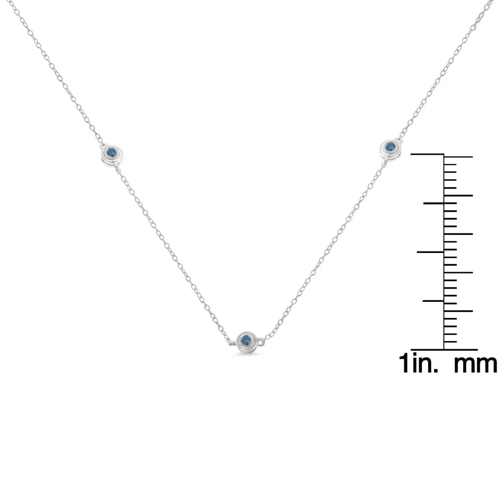 Sterling Silver Treated Blue Color Diamond Station Necklace (1/2 cttw, Blue Color, I2-I3 Clarity) - Bijoux-NYC Direct
